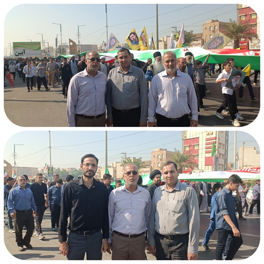 حضور کارکنان معاونت غذا و داروی اهواز در راهپیمایی یوم‌الله ۱۳ آبان